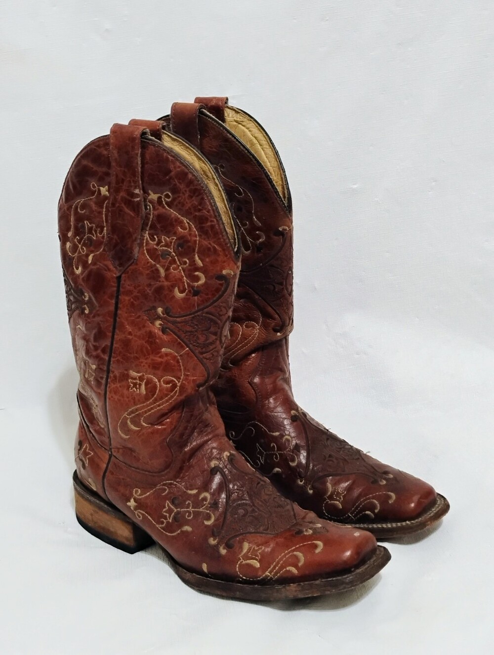 Women’s Circle G Embroidered Leather Cognac Cowboy Boots L5082 Size 8M